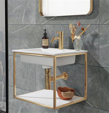 Cassøe Como Solid surface vask med børstet messing stel samt bundplade - 500 x 400